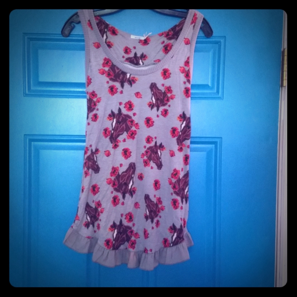 Horse face floral tank with ruffle back
